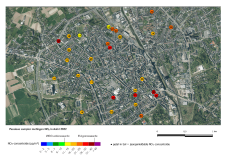 Overview of measurement locations and calculated annual averages for 2022